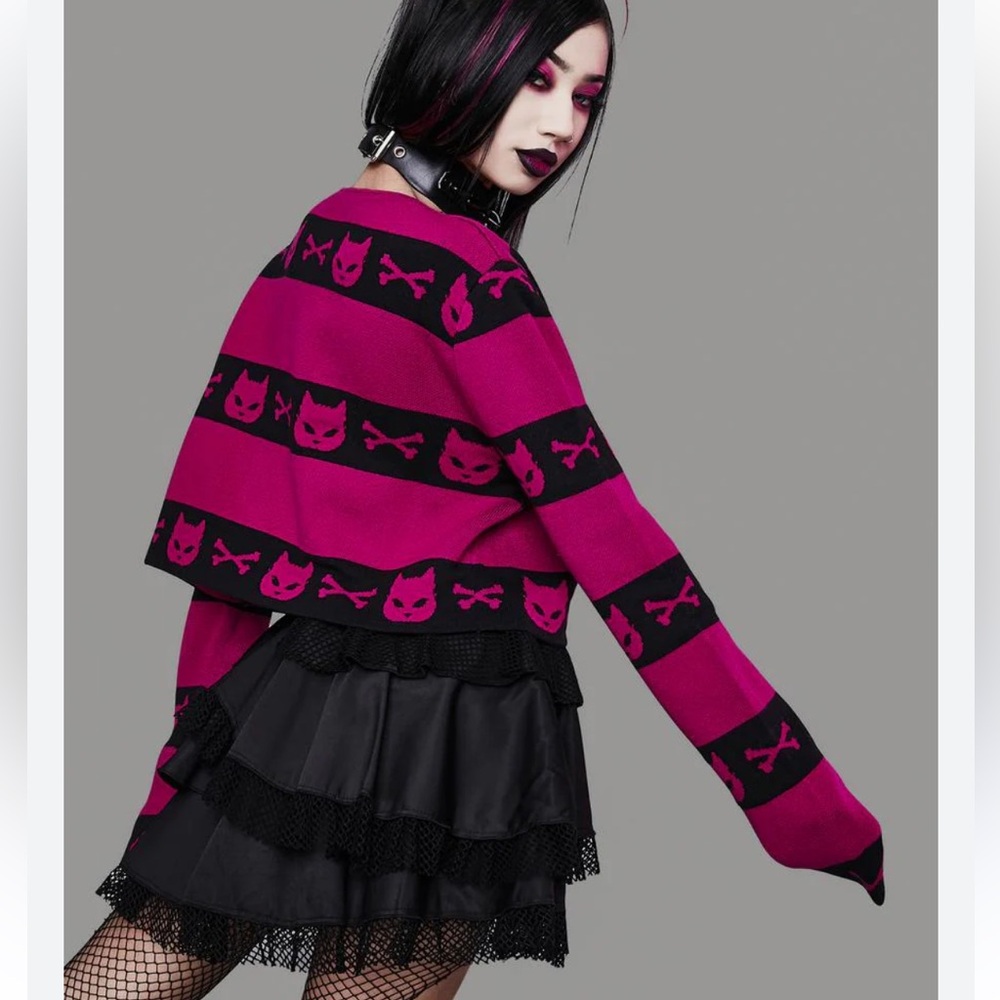 Widow Goth size Xs Pink and Black Striped Sweater with Skirt used